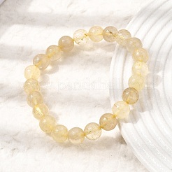 Pulseras elásticas redondas de cuarzo rutilado dorado natural (teñido y calentado) para mujer.&nbsp;GG-CBA3F02-05