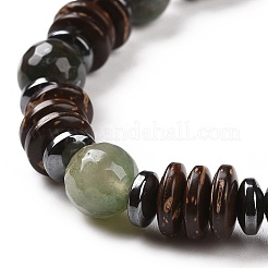 4 Stück natürlicher Crackle-Achat & indischer Achat & natürlicher Achat & synthetischer Hämatit und Kokosnuss-Perlen-Stretch-Armbänder für Damen und Herren&nbsp;BJEW-JB08937