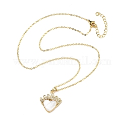 Colliers avec pendentif en forme de cœur en laiton micro pavé de zircons cubiques transparents et de coquillages blancs naturels pour femmes&nbsp;NJEW-R027-02G
