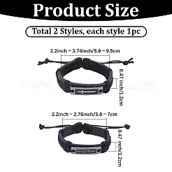 2 stücke 2 arten legierung rechteck mit kreuz & wort glauben link armband&nbsp;BJEW-CL0001-23