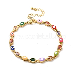 Braccialetto a catena a maglie ovali smaltate con malocchio e vetro&nbsp;BJEW-G663-01G