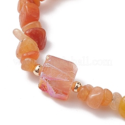 Galvanisierte Sechseckprisma-Stretcharmbänder mit Naturquarzsplitterperlen für Damen&nbsp;BJEW-JB10756-06