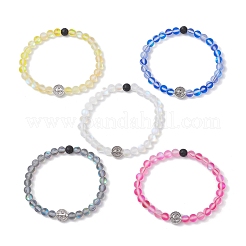 5 Stück mattierte synthetische runde Mondsteinperlen-Stretch-Armbänder für Männer und Frauen&nbsp;BJEW-JB11644