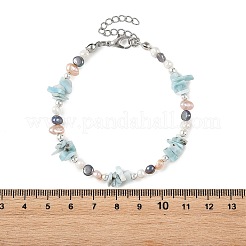 Armbänder aus natürlichen Larimar-Splitterperlen und Süßwasserzuchtperlen für Damen&nbsp;BJEW-JB14215