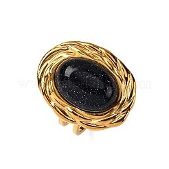 Ovale synthetische blaue Goldfluss-Fingerringe&nbsp;RJEW-M063-01G-15