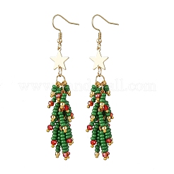 304 Edelstahl Glas Saatperlen Perlen Weihnachtsbaum baumeln Ohrringe&nbsp;EJEW-MZ00485