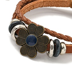 Geflochtene PU-Leder- und Wachskordeln-Mehrstrangarmbänder&nbsp;BJEW-P329-07A-AB