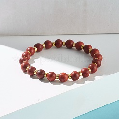Bracciale elasticizzato con perline tonde in legno naturale&nbsp;BJEW-JB07132