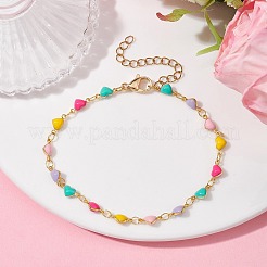 Echte 18 Karat vergoldete Messing-Emaille-Herz-Gliederkettenarmbänder&nbsp;BJEW-JB09841