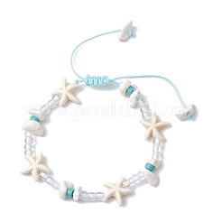 Verstellbare geflochtene Perlenarmbänder aus synthetischen Türkis- und Magnesitperlen für Frauen&nbsp;BJEW-JB11545