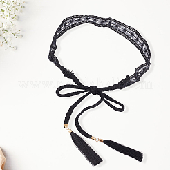 1 cinturón de cintura con borlas de encaje floral de algodón y lino.&nbsp;AJEW-GF0012-32C