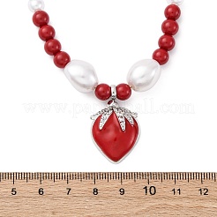 Collane con ciondolo in smalto rosso con micro pavé di zirconi cubici trasparenti in ottone fragola per donna&nbsp;NJEW-G162-04P