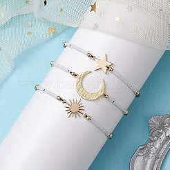 3 pz 3 stili luna e stella e sole semi di vetro bracciale intrecciato perline set per le donne&nbsp;BJEW-MZ00128