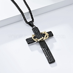 Colliers pendentifs croix à épines en acier inoxydable chirurgical 316L bicolore&nbsp;FS-WG139DF-02