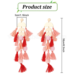 2 paire de boucles d'oreilles chandelier bohème à pompon en polyester bicolore&nbsp;EJEW-AN0001-75