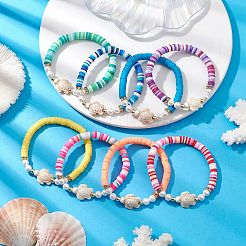 16 Stück 16 Farben Sommer Strand Meeresschildkröte synthetisches Türkis & Muschelperle & Polymer Clay Perlen Stretch Armband Sets&nbsp;BJEW-JB10810