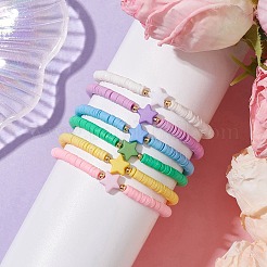 6 Stück 6-farbige Stretch-Armband-Sets für Kinder aus Acryl und Polymer-Ton mit Stern-Perlen&nbsp;BJEW-JB10673