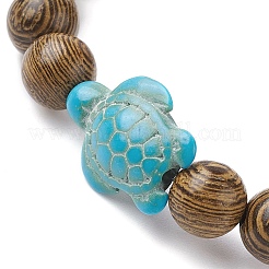 Rundes Stretcharmband aus natürlichem Holz und synthetischen türkisfarbenen Schildkrötenperlen für Damen&nbsp;BJEW-JB09699-06