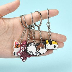 5 Stück 5 Stile niedlicher Cartoon-PVC-Kunststoff-Katzen-Anhänger-Schlüsselanhänger&nbsp;KEYC-YW0001-17
