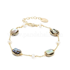 Rechteckige Gliederarmbänder aus Messing mit Abalone-Muschel&nbsp;KK-D301-02G