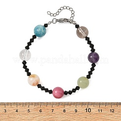 Bracciali da donna rotondi in pietra naturale mista e perline di vetro bicono nero.&nbsp;BJEW-TA00752