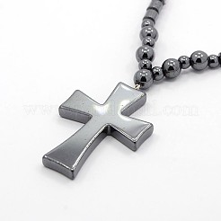 Trendy unisex Schmuck Klasse holly Klasse a nicht-magnetische Halsketten synthetische Hämatit Perlen Kreuz Anhänger&nbsp;NJEW-M013-04