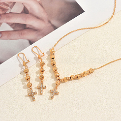 Set di orecchini e collane vintage in ottone con micro pavé di zirconi cubici trasparenti e croce per donna&nbsp;UW3402