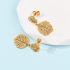 Boucles d'oreilles pendantes en forme de feuille en acier inoxydable 304&nbsp;EJEW-F393-05G