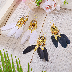 2 par de pendientes de araña de plumas de 2 colores&nbsp;EJEW-TA0001-81A