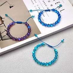 Braccialetti di perline intrecciati in pietra di luna sintetica rotonda da 3 pezzo&nbsp;BJEW-SW00061-02