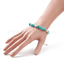 Armband aus synthetischen türkisfarbenen (gefärbten) Chips und Kunstperlen mit Schildkrötenanhänger aus Legierung&nbsp;BJEW-TA00145