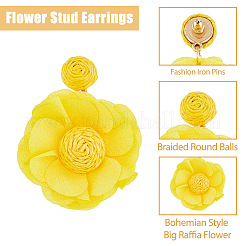 4 Paar 4 Farben Ohrstecker aus Bast im Bohème-Stil mit Blumen und Eisenstiften&nbsp;EJEW-FI0002-26