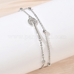 Pulseras de latón con microincrustaciones de circonitas cúbicas transparentes y eslabones tipo llave de una sola hebra.&nbsp;KK-CBA6980-20P