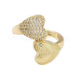 Offene Manschettenringe aus Messing mit Herz-Mikropflaster und Zirkonia für Damen&nbsp;RJEW-B064-08G