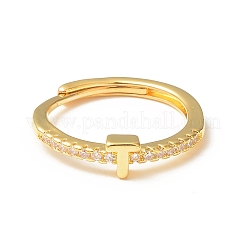 Bague réglable avec lettre initiale en zircone cubique transparente&nbsp;RJEW-C052-01G-T