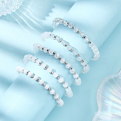5 pulsera elástica redonda de cuentas de vidrio y CCB para mujer&nbsp;BJEW-JB12675