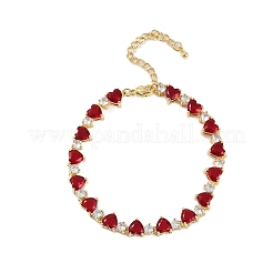 Bracelets à maillons en laiton micro pavé en oxyde de zirconium rouge pour femmes&nbsp;BJEW-M047-02B