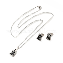 Set di orecchini a bottone e collana con ciondolo a forma di angelo in acciaio inossidabile smaltato 201 per donna&nbsp;SJEW-S002-01P