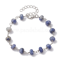 Conjuntos de pulseras y collares con eslabones de jaspe azul natural rondelle&nbsp;SJEW-JS01295-03