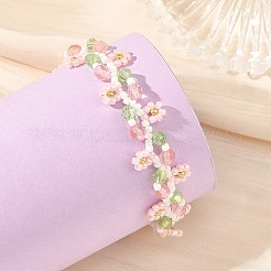 Ensembles de bracelets en perles de rocaille à fleurs et verre quartz cerise pour femmes&nbsp;BJEW-MZ00350-02