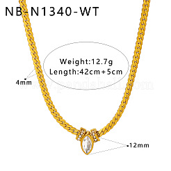 Collane con catena a serpente piatta con ciondolo a forma di occhio di cavallo in acciaio inossidabile 304 con zirconi cubici per donna&nbsp;WGEA70F-03