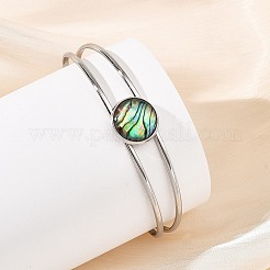 Brazaletes tipo brazalete de acero inoxidable 304 que no se empaña y concha de paua natural para mujer.&nbsp;BJEW-JB14122-01