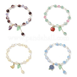 4 bracciale elastico con perline rotonde in vetro e pietra di luna sintetica&nbsp;BJEW-JB11858