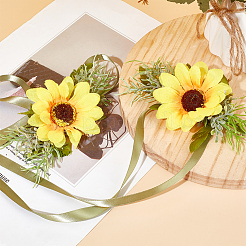 4 pz di fiori da polso in tessuto imitazione girasole&nbsp;AJEW-CP0008-43