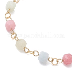 3 pulsera de eslabones de cuentas de latón y morganita natural para mujer.&nbsp;BJEW-JB12595