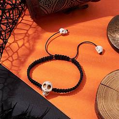 Armbänder aus geflochtenen Perlen aus synthetischem Magnesit-Totenkopf&nbsp;BJEW-JB10522