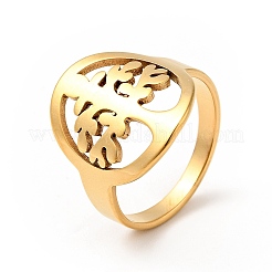 Anillo de acero inoxidable con forma de árbol de la vida y revestimiento iónico (IP) 201 para mujer&nbsp;RJEW-G266-17G