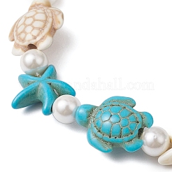 Pulseras elásticas con cuentas de turquesa sintética para mujer.&nbsp;BJEW-JB11122