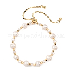 Verstellbare Armbänder mit Schiebeverschluss aus natürlichen Süßwasserzuchtperlen und Messingperlen für Damen&nbsp;BJEW-JB13878