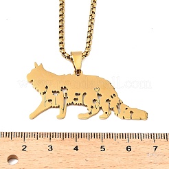 Colliers à chaîne en acier inoxydable 201 avec pendentif en forme de chat creux&nbsp;NJEW-M086-06G